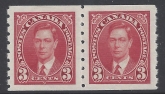 1937 Canada  SG.370 3c scarlet imperf x perf 8  horizontal pair m/m