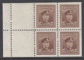 1942 Canada SG.376a 2c brown booklet pane of 4 + 2 labels u/m (MNH)