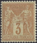 1878 France - SG.249 3c ochre/yellow TII (N under U) lightly mounted mint.