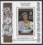 1996 Falkland Islands.  MS.765  70th Birthday of Queen Elizabeth II.  mini sheet. U/M (MNH)
