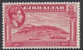 1938-51 Gibraltar. SG.123a  KGVI.1½d carmine perf 13½ lightly mounted mint.