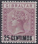 1889 Gibraltar  SG.17b 25c on 2d brown-purple 'broken N' variety very lightly mounted mint.