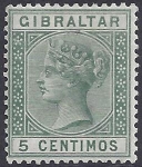 1889 Gibraltar SG.22a 5cent green 'broken M' variety. lightly mounted mint.