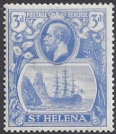 1922-37 St. Helena. SG.101c 3d bright blue Badge of St.Helena. 'cleft rock' variety M/M