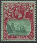 1922-37  St Helena SG.103c 5d green & deep carmine/green. 'cleft rock ' variety  M/M