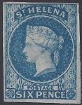 1856 St Helena. SG.1 6d blue imperf. 4 margin watermark large Star. superb example lightly mounted mint(see reverse)