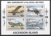 1998 Ascension Island.  MS.746   80th Anniversary of Royal Air Force. mini sheet  U/M (MNH)