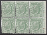 1906 DLR SG.218bw  ½d yellowish green. booklet pane of 6 inverted watermark. good perfs. u/m (mnh).