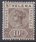 1896 St Helena. SG.52 10d brown perf 14 wmk. crown CA m/m