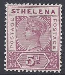 1896 St Helena. SG.51 5d mauve. perf 14. wmk. crown CA. m/m.