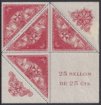 1930 Spain SG.601 25c block of with ornament & value label. (page adhesion on one back.) others U/M