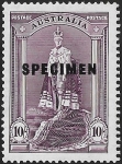 1938 Australia.  SG177s  10/- robes. 'Specimen' overprint. Lightly mounted mint.