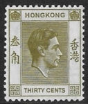 1938  Hong Kong  SG.151 30 cents yellow-olive Perf. 14x14  M/M