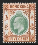 1904  Hong Kong  SG.79  5 cents dull green and brown-orange M/M
