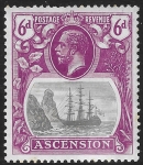 1924 Ascension  KGV  SG.16b  6d grey-black & bright purple variety 'Torn Flag'  M/M