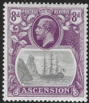 1924 Ascension  KGV  SG.17a  8d grey-black & bright violet. variety 'Broken Mainmast'  M/M