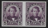 1927 Canada SG.271 5c violet  imperf pair with RPS certificate 205947. U/M (MNH)