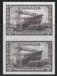 1942 Canada SG.386 (Unitrade 260a) 20c chocolate imperf pair. U/M (MNH)