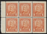 1928 Canada  SG.275a 1c orange booklet pane of 6 U/M (MNH)