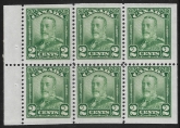 1928 Canada SG.276a   2c green booklet pane of 6 U/M (MNH)