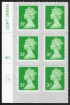U2924 20p Green M19L Cyld. W1  grid position R3  C2 SBP T3 s/L  Walsall/ISP  U/M (MNH)