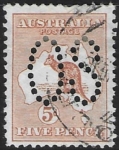 1913  Australia  SG.O7  5d chestnut  (die2) perfin 'OS'  fine used.