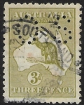 1915  Australia  SG.O45  3d yellow-olive  perfin OS  fine used.