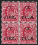 Great Britain  SGO21  1d scarlet overprinted I.R. OFFICIAL  block of 4 U/M (MNH)
