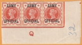 Great Britain  SG.O41  ½d vermilion  overprinted ARMY OFFICIAL  control Q  corner strip of 3 mounted mint.