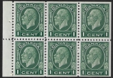 1933 Canada  SG.319a  1c green booklet pane of 6  U/M (MNH)