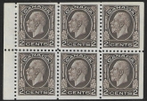 1933 Canada  SG.320a  2c sepia  booklet pane of 6 mounted mint