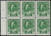 1911 Canada  SG.199a  1c deep yellow green booklet pane of 6  U/M (MNH)