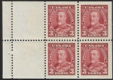 1935 Canada  SG.343a  3c scarlet booklet pane of 4 + 2 labels U/M (MNH)
