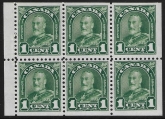 1931 Canada  SG.289b  1c green booklet pane of 6 U/M (MNH)