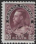 1911 Canada  SG.211 10c reddish purple (cat. value £140.00) poor centering mounted mint.