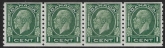 1933 Canada  SG.326 1c green  imperf x perf 8½  coil strip of 4 U/M (MNH)
