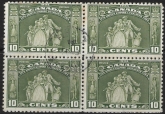 1934 Canada  SG.333 10c olive green block of 4 very fine used.