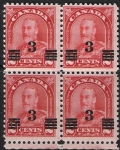 1932  Canada  SG.314a 3c on 2c scarlet. die II  block of 4  U/M (MNH)