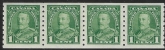 1935  Canada  SG.352 1c green. imperf x perf 8 (coil stamp) strip of 4 U/M (MNH)