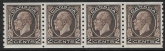 1933  Canada SG.327 2c sepia imp. x perf 8½  coil strip of 4 U/M (MNH)