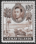 1943 Cayman Is. SG.126a  10/- chocolate perf 14  mounted mint.