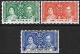 1937 Ascension SG.35-7 Coronation set 3 values U/M (MNH)
