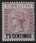 1889  Gibraltar  SG.17 25c on 2d brown-purple mounted mint.