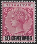 1889  Gibraltar  SG.16  10c on 1d rose mounted mint.