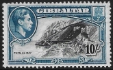 1943 Gibraltar  SG.130a   10/-  black and blue  perf 13  U/M (MNH)