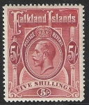 1912 Falkland Islands  SG.67  5/- rose red.  mounted mint