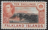 1938 Falkland Islands SG.162  10/- black and orange-brown.  U/M (MNH)