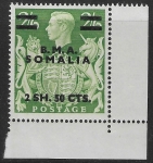 SG. S19 2s.50c on 2s 6d yellow green. BMA Somalia. lightly mounted mint.