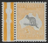 1929  Australia  SG.111  5/-  grey and yellow.  lightly mounted mint.