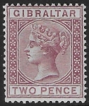 1886  Gibraltar SG.10  2d brown-purple lightly mounted mint.